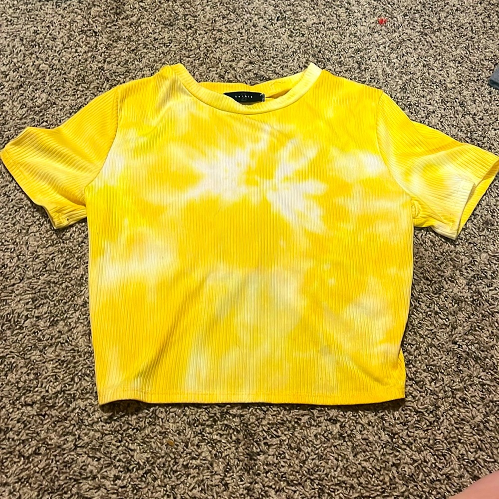 Yellow opened back crop top, size small, only been worn one time
